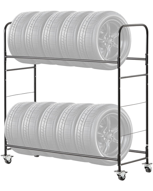 Rolling Tire Storage Rack 2-Shelf Tire Holder Holds up to 12 Standard Tires