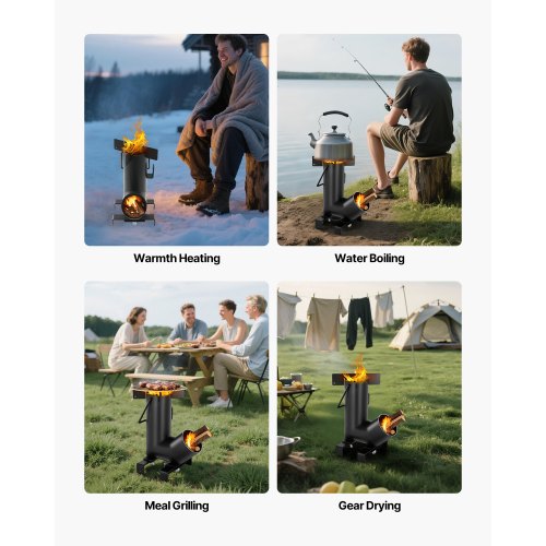 Camping Raketkök, Vedeldad Bärbar Raketkök med Bärväska för Backpacking, Kolstål, Bränn Ved, Kvistar eller Pinnar för Utomhusmatlagning, Bakgård, Campingmatlagning, Uppvärmning, Svart |  EU