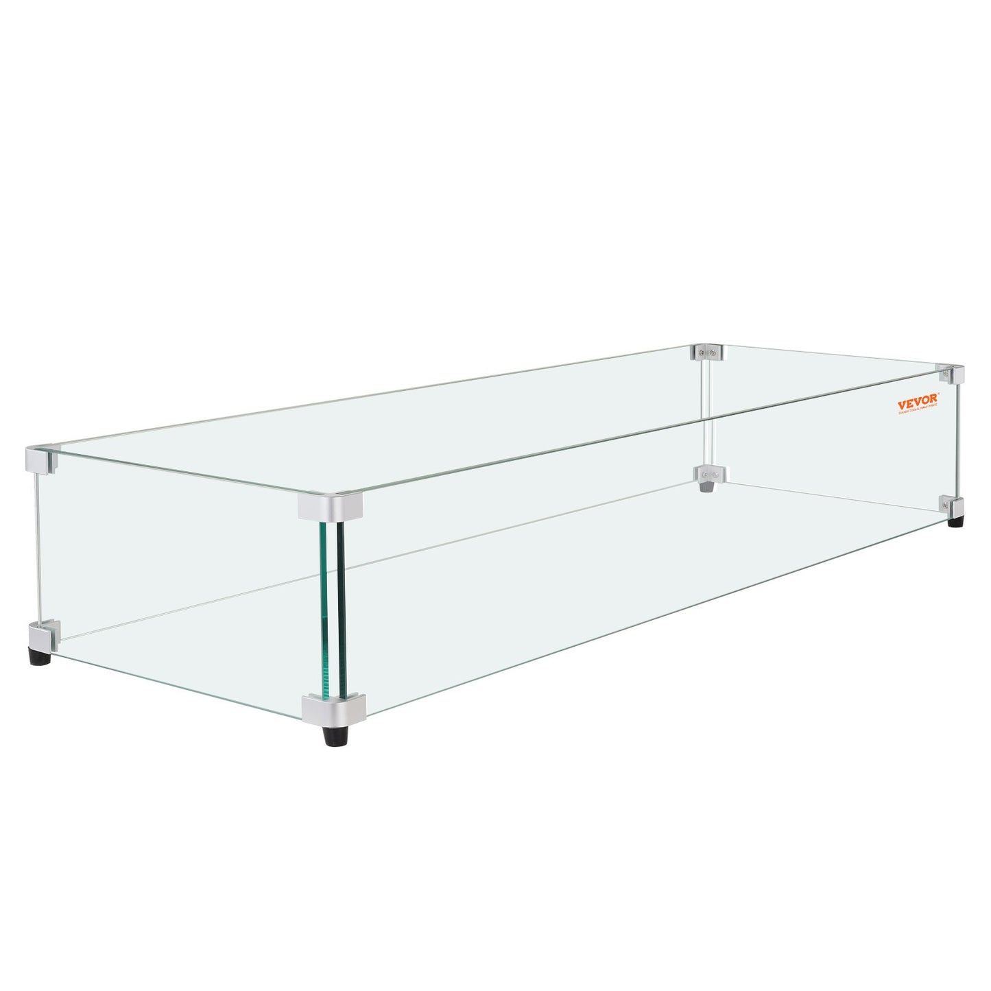 Glass windscreen for rectangular fire pit table 1128 x 367 x 191 mm, 8 mm thick and robust tempered glass panel with hard aluminum corner bracket and rubber feet, easy to assemble