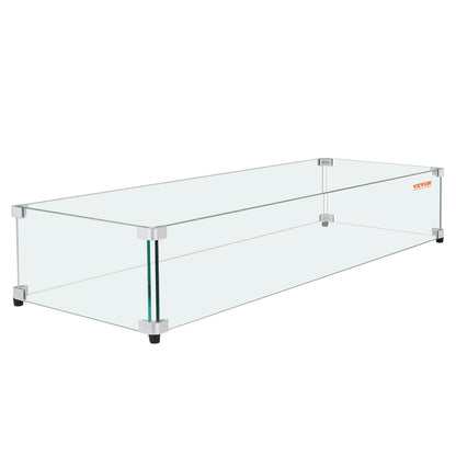 Glass windscreen for rectangular fire pit table 1128 x 367 x 191 mm, 8 mm thick and robust tempered glass panel with hard aluminum corner bracket and rubber feet, easy to assemble