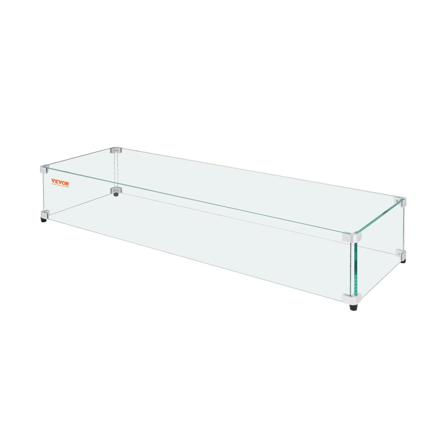 Glass windscreen for rectangular fire pit table 1128 x 367 x 191 mm, 8 mm thick and robust tempered glass panel with hard aluminum corner bracket and rubber feet, easy to assemble
