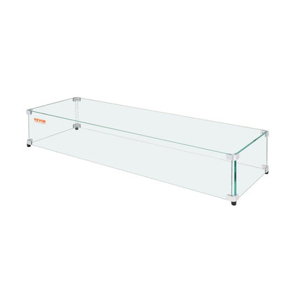Glass windscreen for rectangular fire pit table 1128 x 367 x 191 mm, 8 mm thick and robust tempered glass panel with hard aluminum corner bracket and rubber feet, easy to assemble