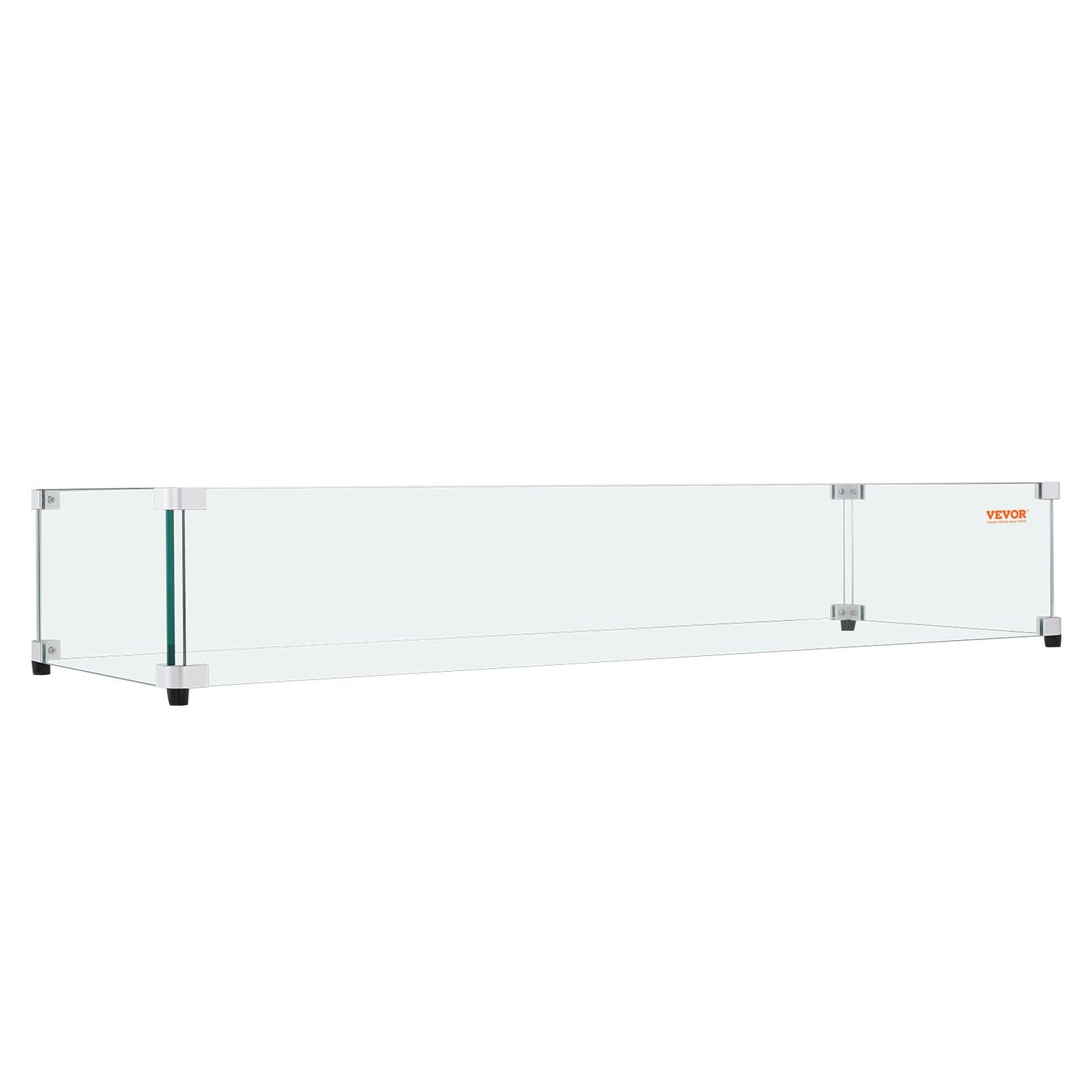 Glass windscreen for rectangular fire pit table 1128 x 367 x 191 mm, 8 mm thick and robust tempered glass panel with hard aluminum corner bracket and rubber feet, easy to assemble