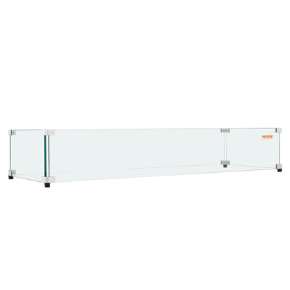 Glass windscreen for rectangular fire pit table 1128 x 367 x 191 mm, 8 mm thick and robust tempered glass panel with hard aluminum corner bracket and rubber feet, easy to assemble
