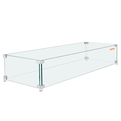 Windschutzscheibe für Gasfeuerstelle für quadratischen Feuertisch, 595 x 190 x 165 mm. Klare, gehärtete Windschutzscheibe für Kamine, 8 mm dicke quadratische Glasscheibe, Glasplatte mit harter Eckhalterung und Füßen