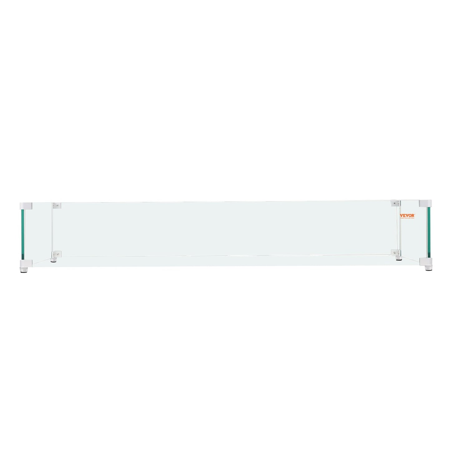 Windschutzscheibe für Gasfeuerstelle für quadratischen Feuertisch, 595 x 190 x 165 mm. Klare, gehärtete Windschutzscheibe für Kamine, 8 mm dicke quadratische Glasscheibe, Glasplatte mit harter Eckhalterung und Füßen