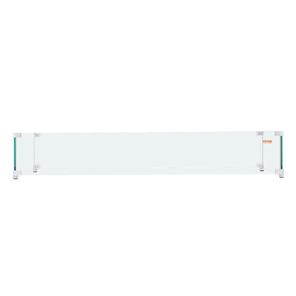 Windschutzscheibe für Gasfeuerstelle für quadratischen Feuertisch, 595 x 190 x 165 mm. Klare, gehärtete Windschutzscheibe für Kamine, 8 mm dicke quadratische Glasscheibe, Glasplatte mit harter Eckhalterung und Füßen