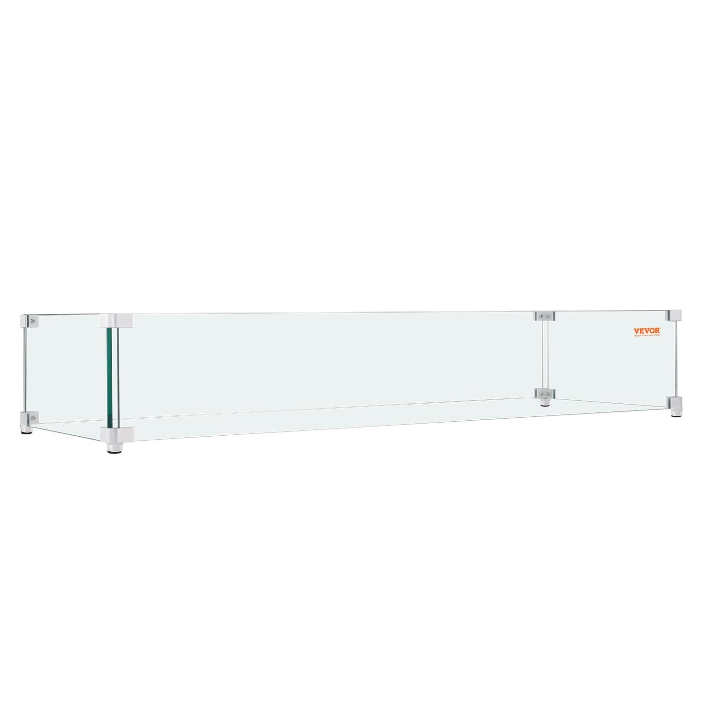 Windschutzscheibe für Gasfeuerstelle für quadratischen Feuertisch, 595 x 190 x 165 mm. Klare, gehärtete Windschutzscheibe für Kamine, 8 mm dicke quadratische Glasscheibe, Glasplatte mit harter Eckhalterung und Füßen