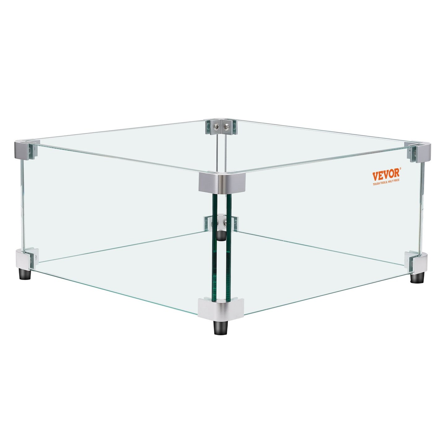 Gas Fire Pit Vindskydd för fyrkantigt brandbord, 543 x 543 x 191 mm Klart härdat vindskydd för eldstäder, 8 mm tjock fyrkantig glassköld, glaspanel med hårda hörnfäste och fötter