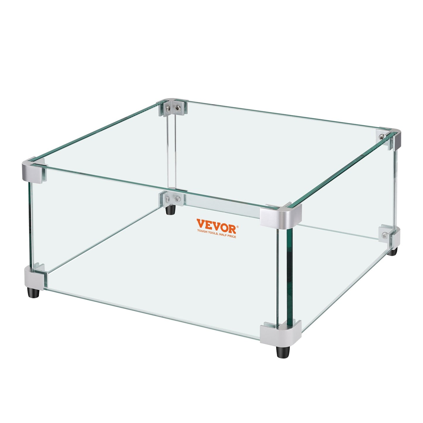 Gas Fire Pit Vindskydd för fyrkantigt brandbord, 543 x 543 x 191 mm Klart härdat vindskydd för eldstäder, 8 mm tjock fyrkantig glassköld, glaspanel med hårda hörnfäste och fötter