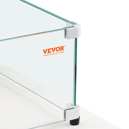 Glas-Windschutz für rechteckigen Feuertisch 748 x 340 x 165 mm, 8 mm starke und robuste Hartglasplatte mit Hartaluminium-Eckwinkel und Gummifüßen, einfache Montage