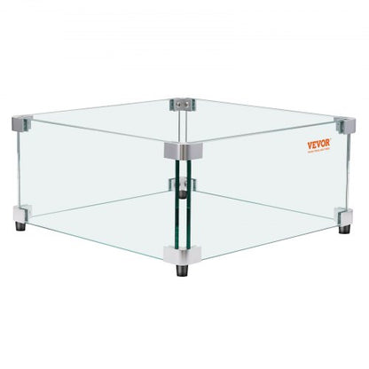 Gas Fire Pit Vindskydd för fyrkantigt brandbord, 493 x 493 x 191 mm Klart härdat vindskydd för eldstäder, 8 mm tjock fyrkantig glassköld, glaspanel med hårda hörnfäste och fötter |  EU