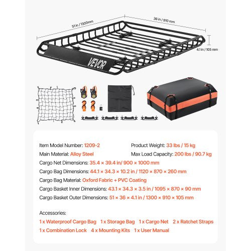 Takräcke Lasthållarkorg 51 x 36 x 4,1 tum Bilens sufflett Bagagehållare |  EU
