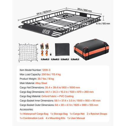 Takräcke Lasthållarkorg 64 x 39 x 4,1 tum Bilens sufflett Bagagehållare |  EU