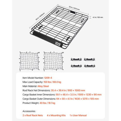 Takräcke Lasthållarkorg 64 x 50 x 4,1 tum Bilens sufflett Bagagehållarnät |  EU