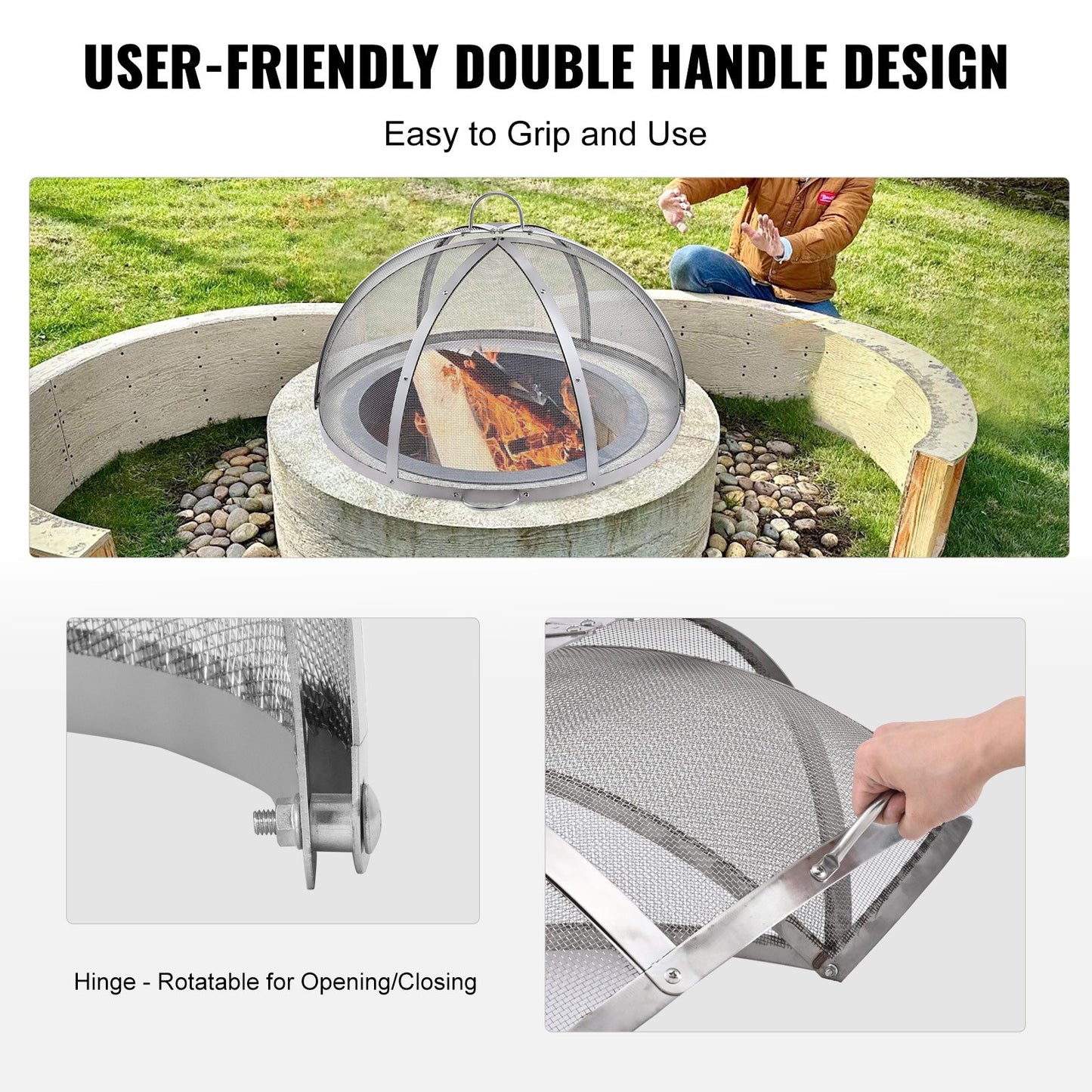 Firepit Spark Screen Lock, 30" Diameter, Utomhus Firepit Ring Lock Runt Tillbehör, Fire Pit Metal Cover, Lättöppningsbar Rostfritt stål Fire Ring Covers för Uteplats Fire Pits Bakgård