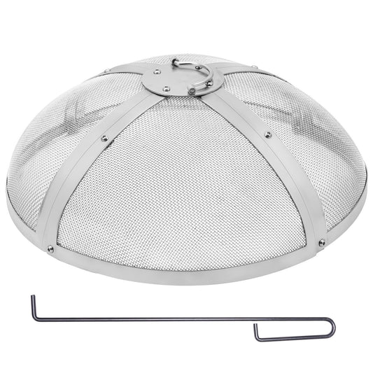 Fire Pit Spark Screen Round 20", förstärkt metallskydd i kraftigt stål, lock för utomhuseldstad, lättöppnande toppskärmslock runt med ringhandtag för utomhusterrass med eldstäder bakgård