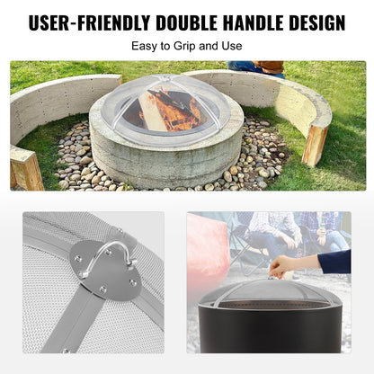 Fire Pit Spark Screen Round 40", förstärkt metallskydd i kraftigt stål, lock för utomhuseldstad, lättöppningsbara toppskärmskydd runda med ringhandtag för utomhusterrass med eldstäder bakgård