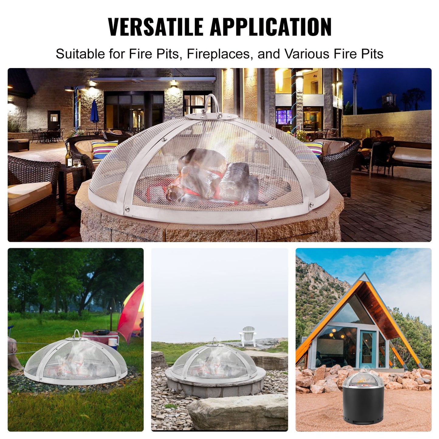 Fire Pit Spark Screen Round 40", förstärkt metallskydd i kraftigt stål, lock för utomhuseldstad, lättöppningsbara toppskärmskydd runda med ringhandtag för utomhusterrass med eldstäder bakgård