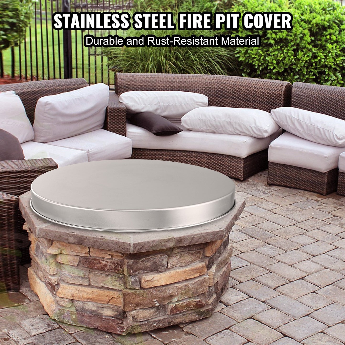 Fire Pit Lock Cover, 20" Portable Firepit Spark Screen, Stainless Steel Metal Cover, Easy-Open Outdoor Wood Burning and Camping Stove Accessories, for Outdoor Patio Fire Pit Backyard