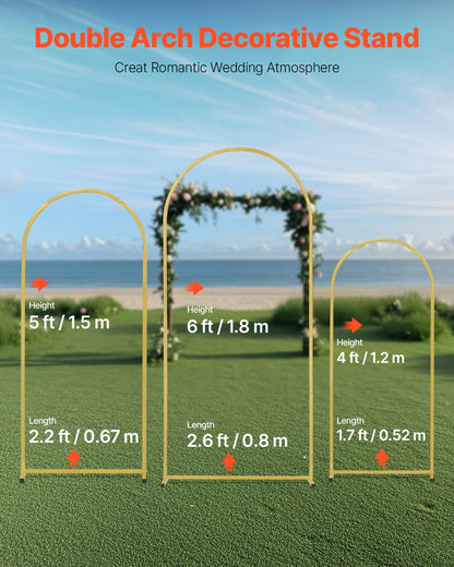 Metal Arch Backdrop Stand Set med 3 stativ med fodralanslutning för bröllop