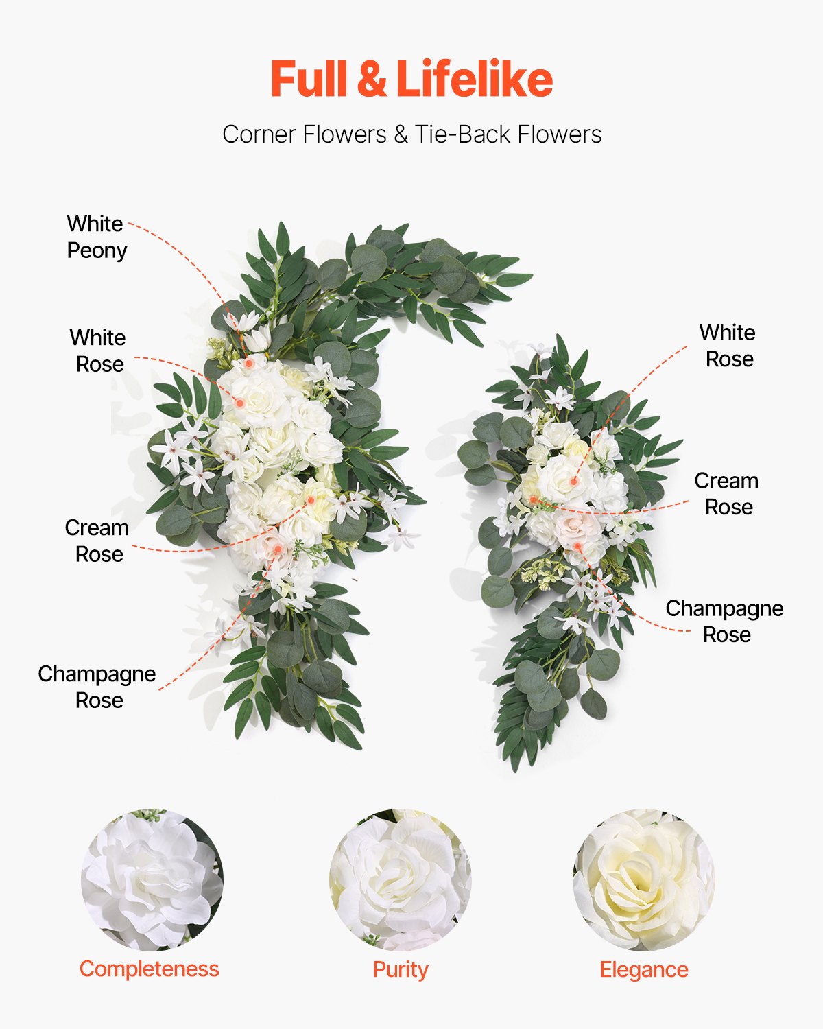 Artificial Wedding Arch Flowers Kit White With 2pcs Flowers 1pcs Drapes