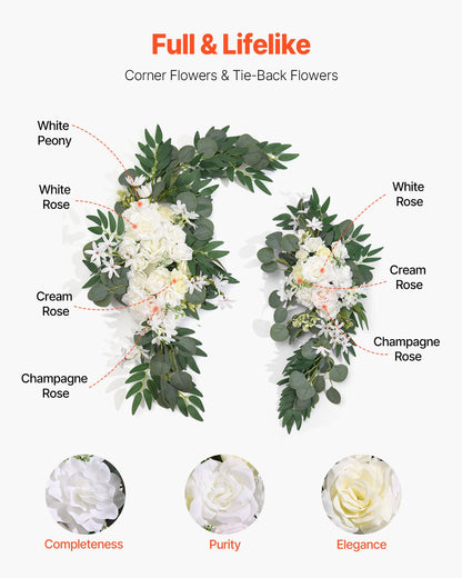Artificial Wedding Arch Flowers Kit White With 2pcs Flowers 1pcs Drapes