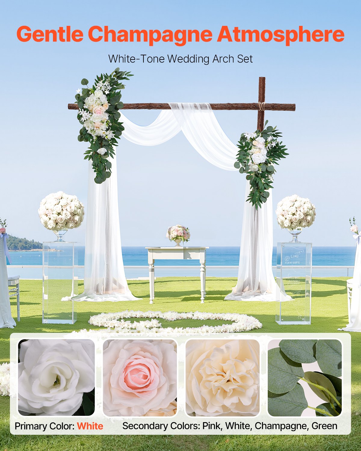 Artificial Wedding Arch Flowers Kit White With 2 Pcs Flowers 2 Pcs Drapes