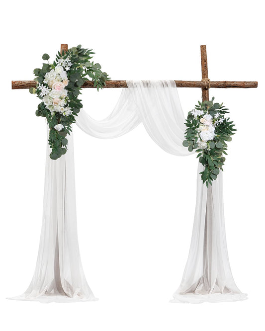 Artificial Wedding Arch Flowers Kit White With 2 Pcs Flowers 2 Pcs Drapes