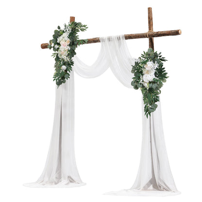 Artificial Wedding Arch Flowers Kit White With 2 Pcs Flowers 2 Pcs Drapes