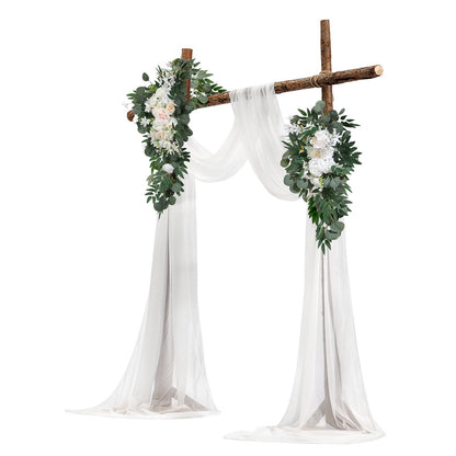 Artificial Wedding Arch Flowers Kit White With 2 Pcs Flowers 2 Pcs Drapes