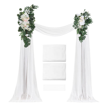 Artificial Wedding Arch Flowers Kit White With 2 Pcs Flowers 2 Pcs Drapes