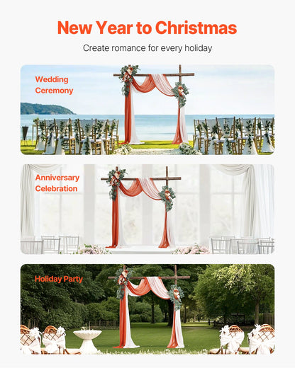 Artificial Wedding Arch Flowers Kit Orange With 2 Pcs Flowers 2 Pcs Drapes