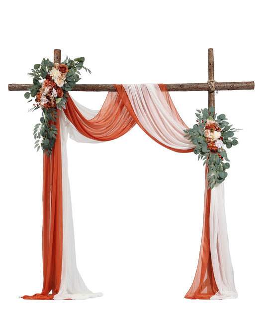 Artificial Wedding Arch Flowers Kit Orange With 2 Pcs Flowers 2 Pcs Drapes
