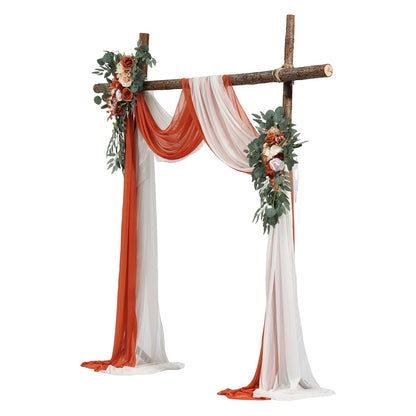 Artificial Wedding Arch Flowers Kit Orange With 2 Pcs Flowers 2 Pcs Drapes