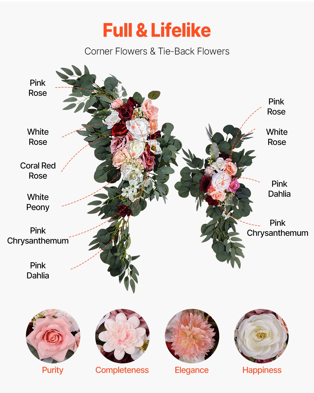 Artificial Wedding Arch Flowers Kit Pink With 2pcs Flowers 2pcs Drapes