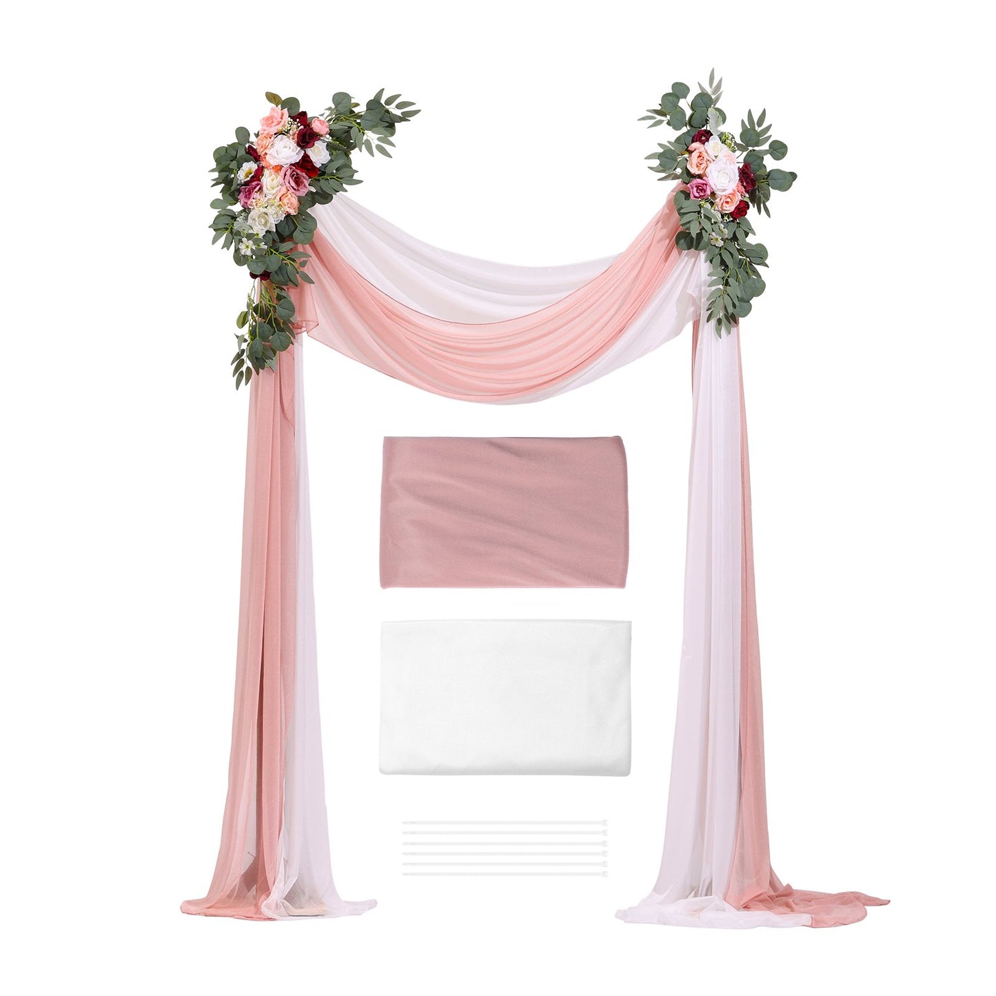 Artificial Wedding Arch Flowers Kit Pink With 2pcs Flowers 2pcs Drapes