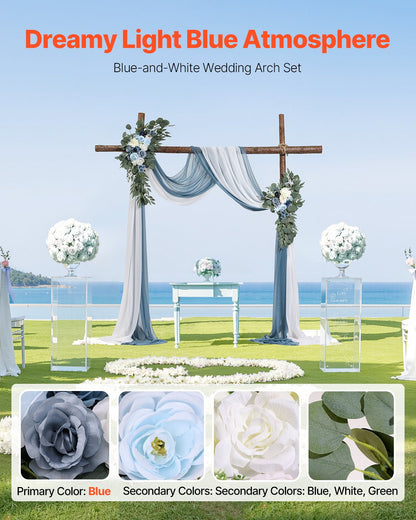 Artificial Wedding Arch Flowers Kit Blue With 2 Pcs Flowers 2 Pcs Drapes