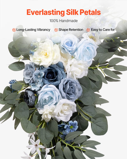 Artificial Wedding Arch Flowers Kit Blue With 2 Pcs Flowers 2 Pcs Drapes