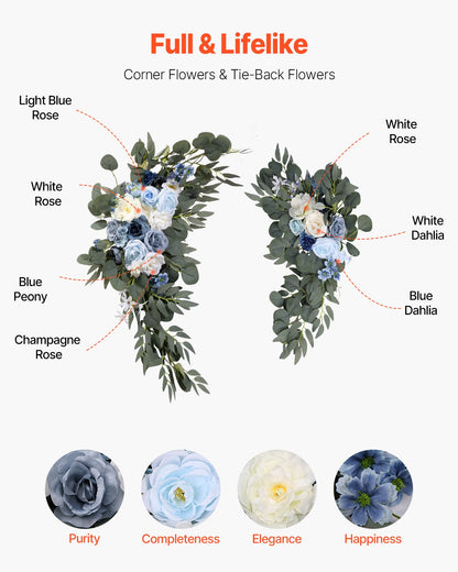 Artificial Wedding Arch Flowers Kit Blue With 2 Pcs Flowers 2 Pcs Drapes