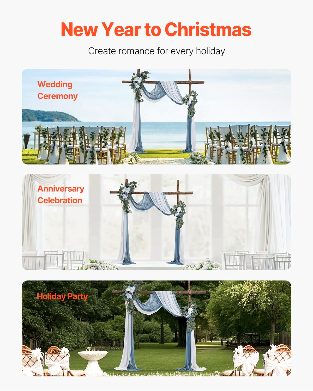 Artificial Wedding Arch Flowers Kit Blue With 2 Pcs Flowers 2 Pcs Drapes