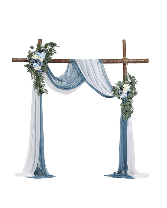Artificial Wedding Arch Flowers Kit Blue With 2 Pcs Flowers 2 Pcs Drapes