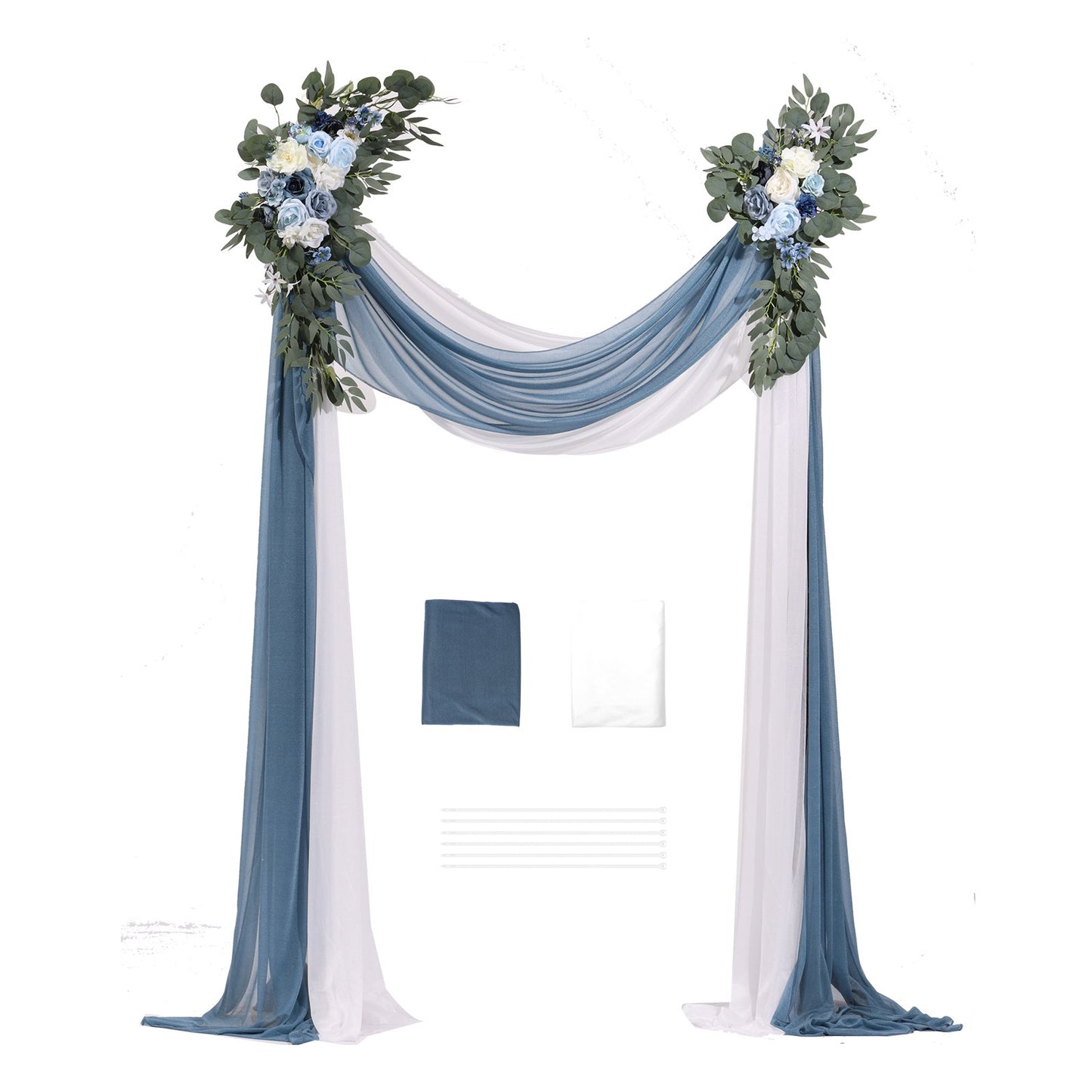 Artificial Wedding Arch Flowers Kit Blue With 2 Pcs Flowers 2 Pcs Drapes