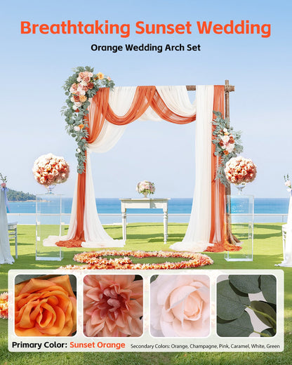Artificial Wedding Arch Flowers Kit Orange With 2 Pcs Flowers 3 Pcs Drapes