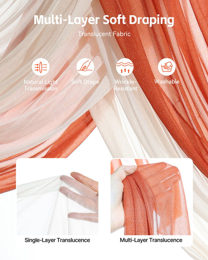 Artificial Wedding Arch Flowers Kit Orange With 2 Pcs Flowers 3 Pcs Drapes