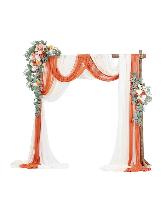 Artificial Wedding Arch Flowers Kit Orange With 2 Pcs Flowers 3 Pcs Drapes