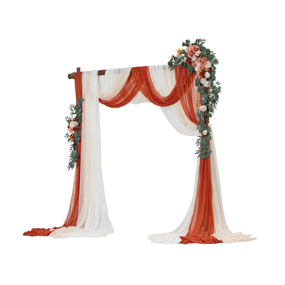 Artificial Wedding Arch Flowers Kit Orange With 2 Pcs Flowers 3 Pcs Drapes