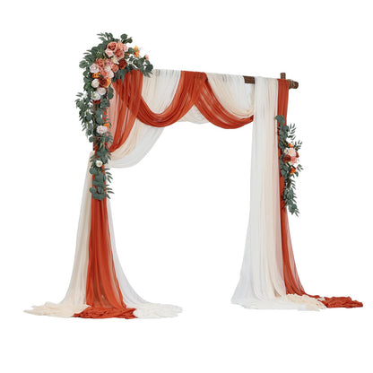 Artificial Wedding Arch Flowers Kit Orange With 2 Pcs Flowers 3 Pcs Drapes
