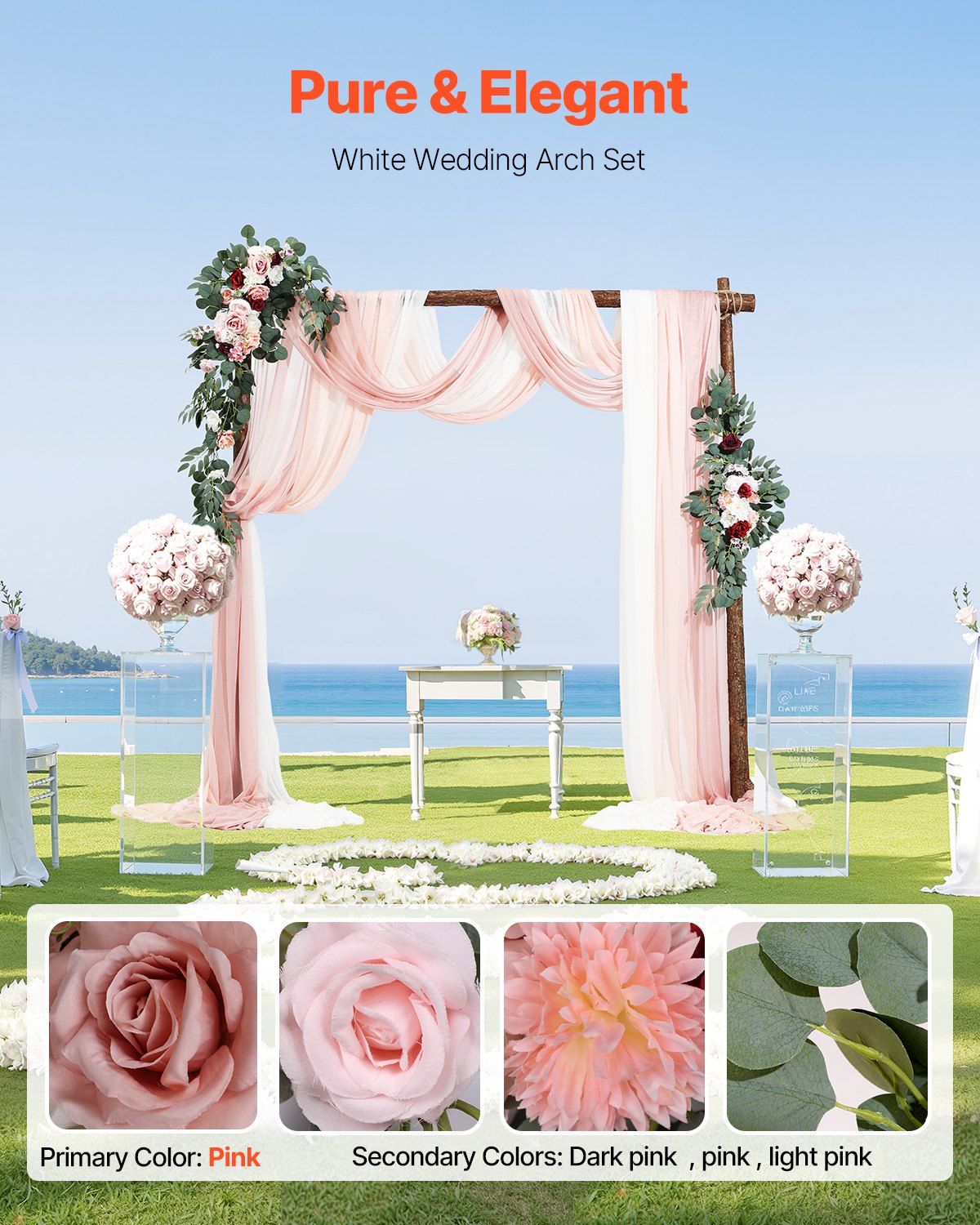 Artificial Wedding Arch Flowers Kit Pink With 2pcs Flowers 3pcs Drapes