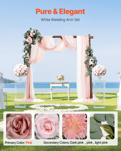 Artificial Wedding Arch Flowers Kit Pink With 2pcs Flowers 3pcs Drapes